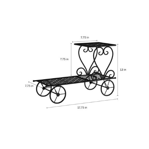2-tiered Plant Stand, Indoor/Outdoor Decorative Vintage Wrought Iron Garden Cart For Patio (Black)